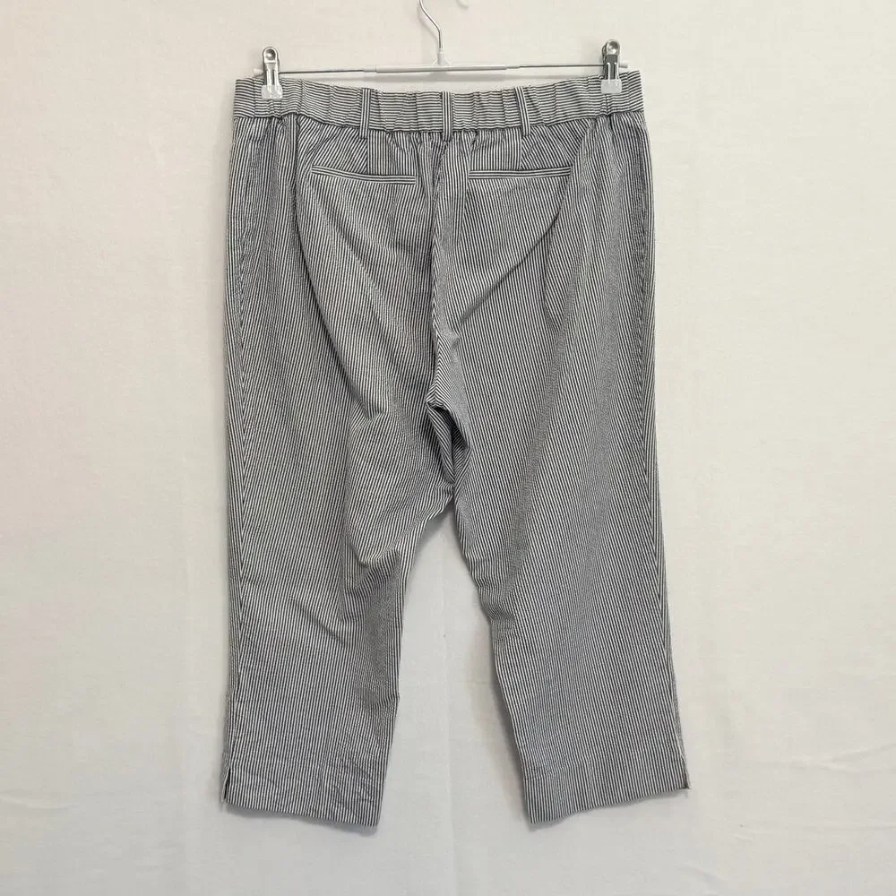 Talbots Signature Striped Seersucker Crop Capri Pants Blue White 16W PETITE
